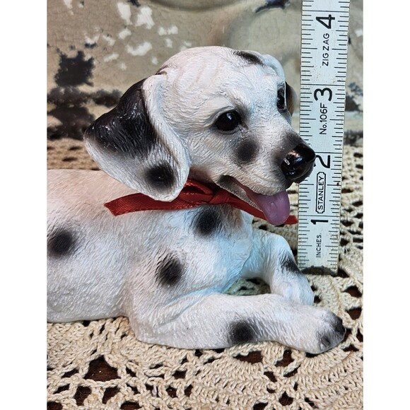 Adorable Dalmatian Puppy Dog Figurine Shelf Sitter White Spotted Red Bowtie - Picture 6 of 8